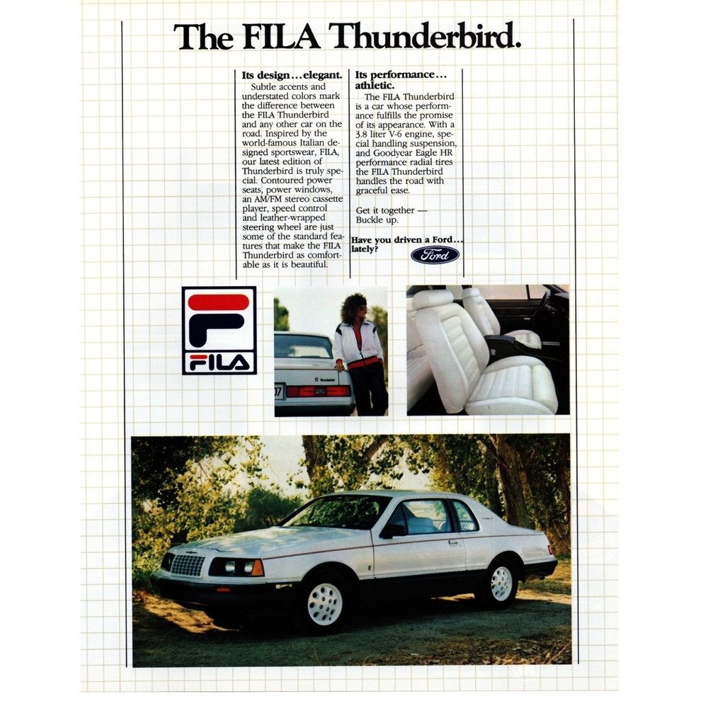 Ford FILA Thunderbird 1984 Vintage Print Ad Luxury Sport Car Italian‎ Design